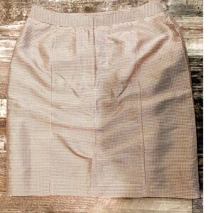 Lands’ End 100% Silk Skirt Women’s 12 Brown Micro Check A-Line Career Classic